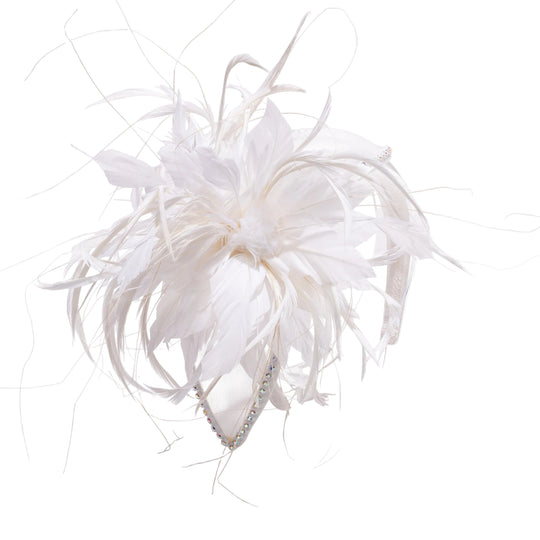White feathered headpiece on a white background