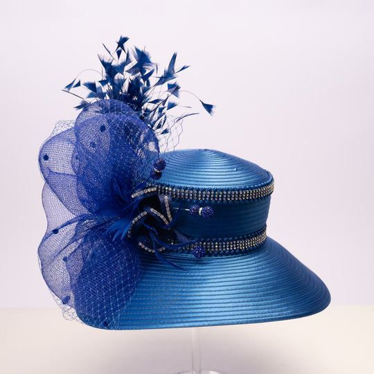 Satin Sailor Hat with Mesh Crinoline Bow - Royal