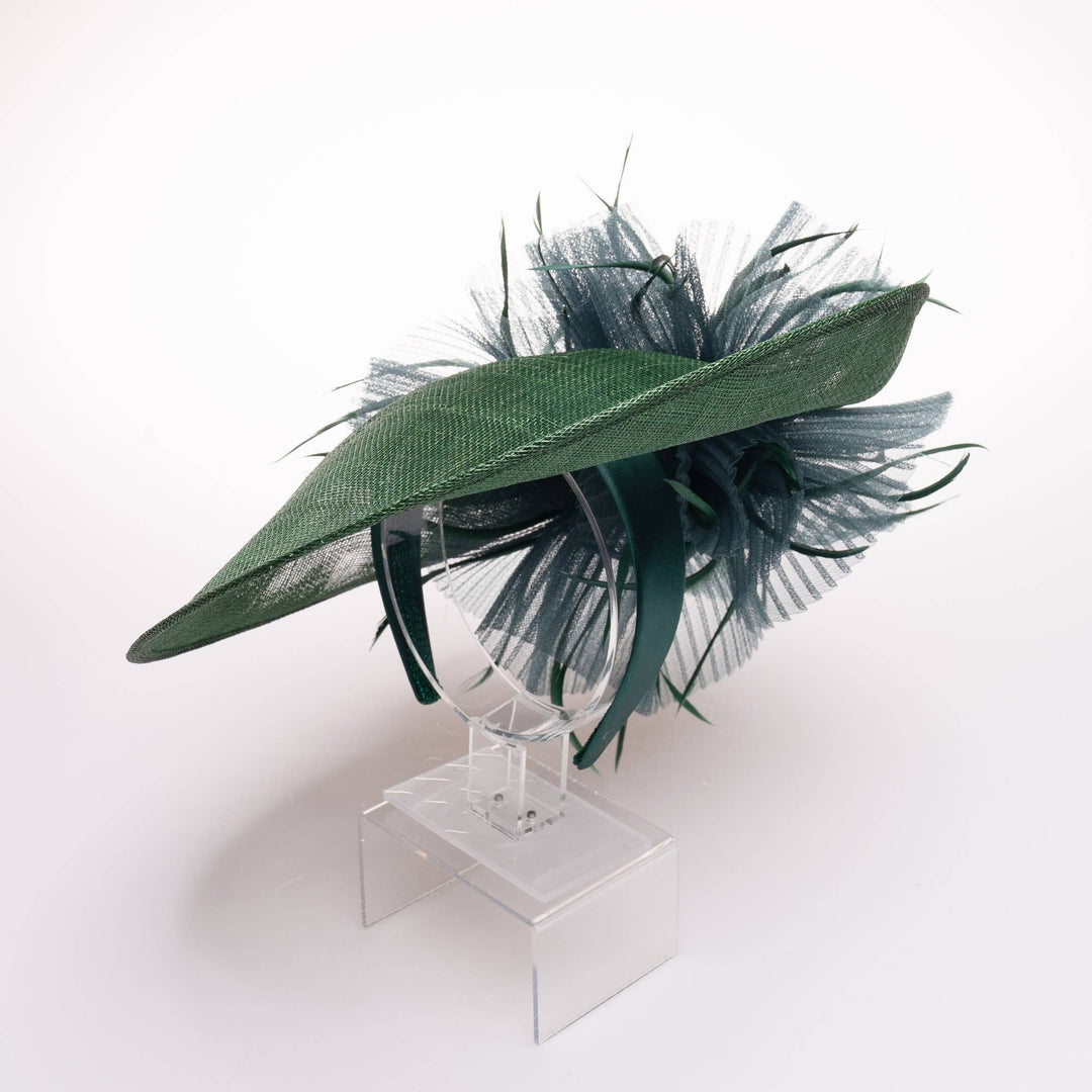 Sinamay Fascinator Feather Trim Headband: Forest Green