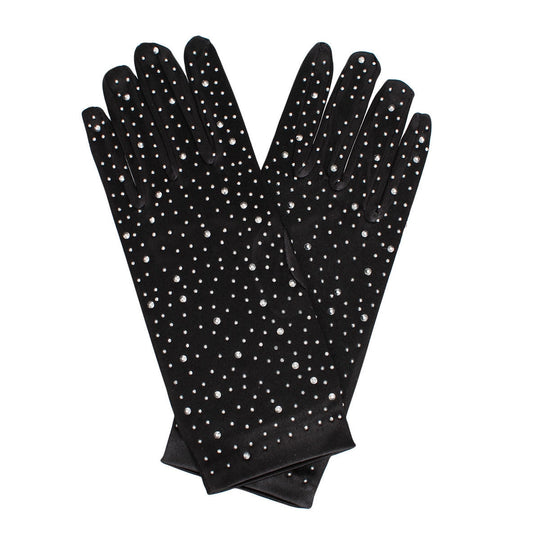 Gloves Black Rhinestone Satin: Formal