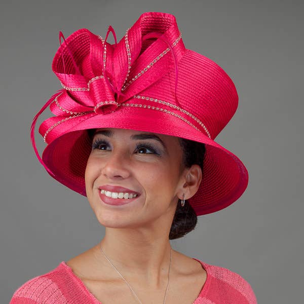 Mushroom Crown Satin Ribbon Hat: Fuchsia