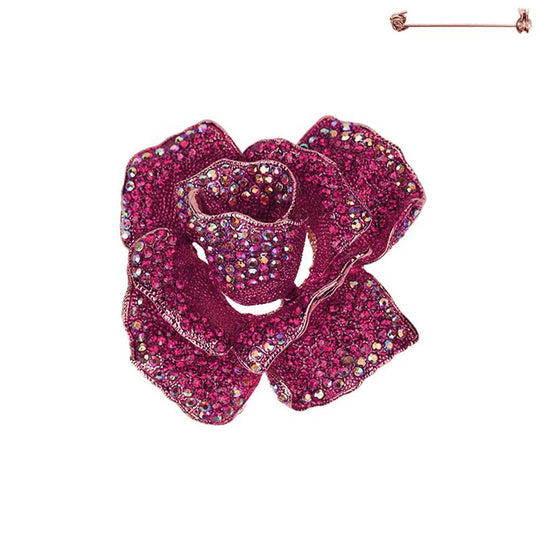 Broche de rosa con incrustaciones de diamantes de imitación: fucsia