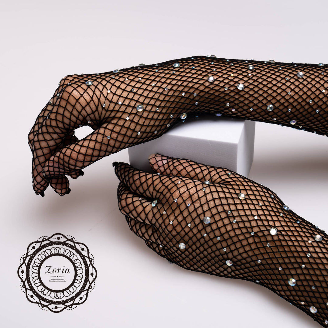 Lange Netz-Handschuhe: Schwarz