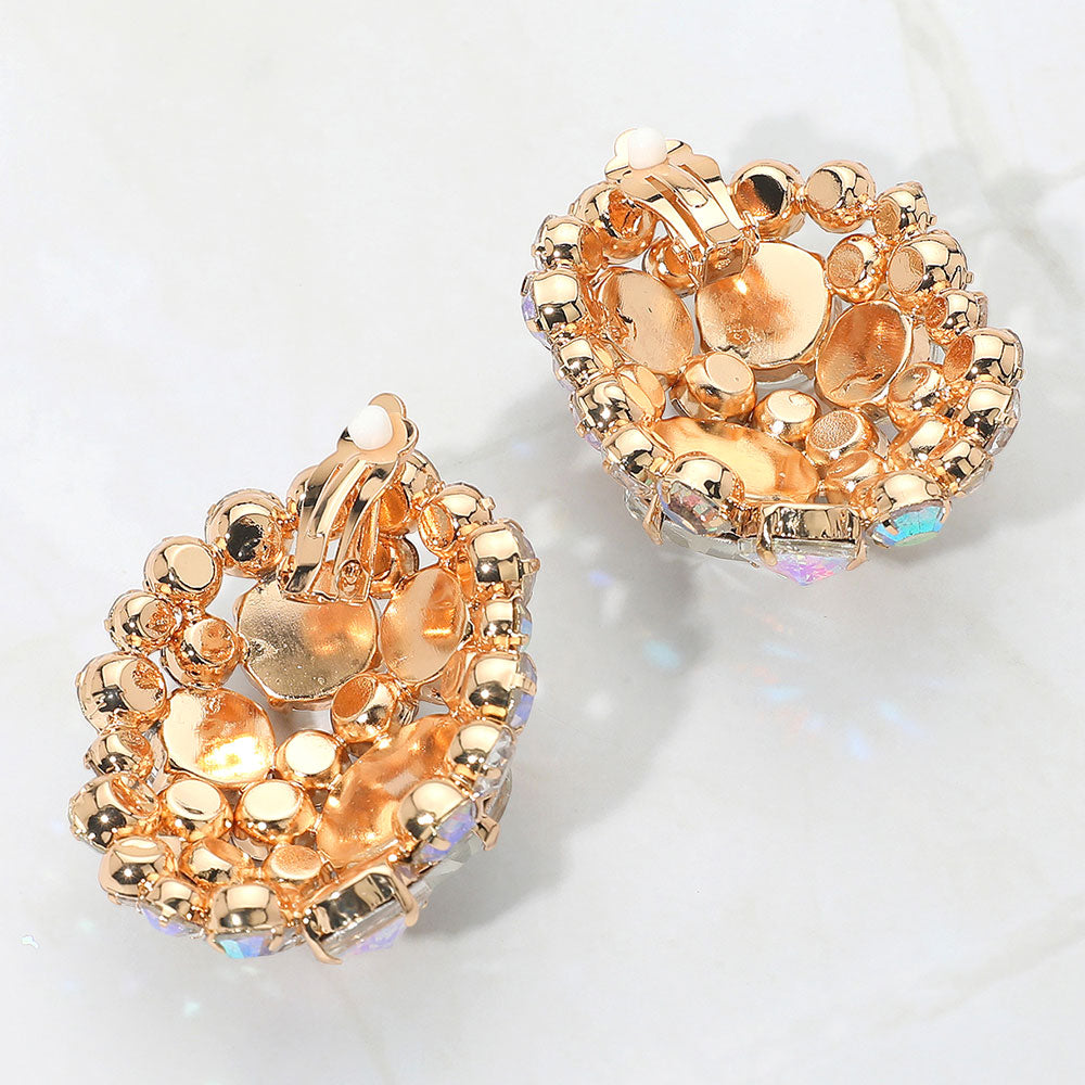 Oversized Rhinestone Cluster Clip-on Earrings - Pink Fuschia