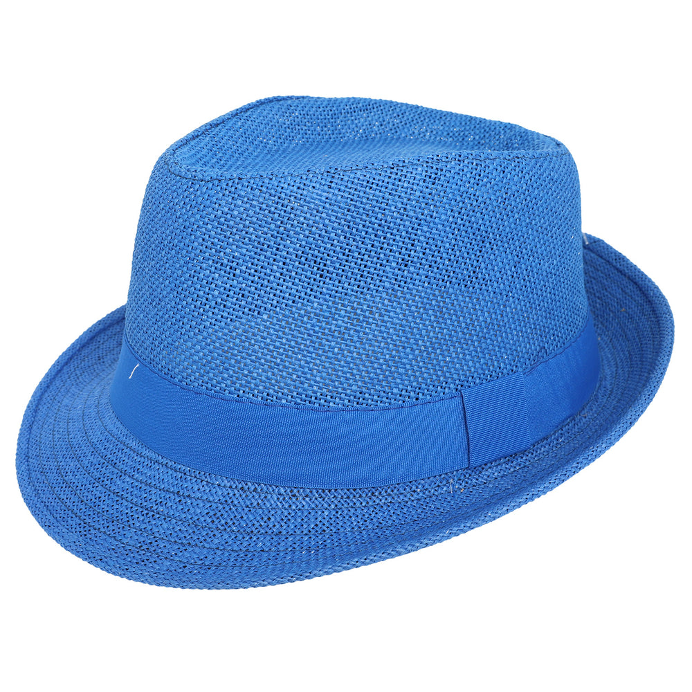 Paper Braid Panama Fedora Hat with Satin Band – Royal Blue