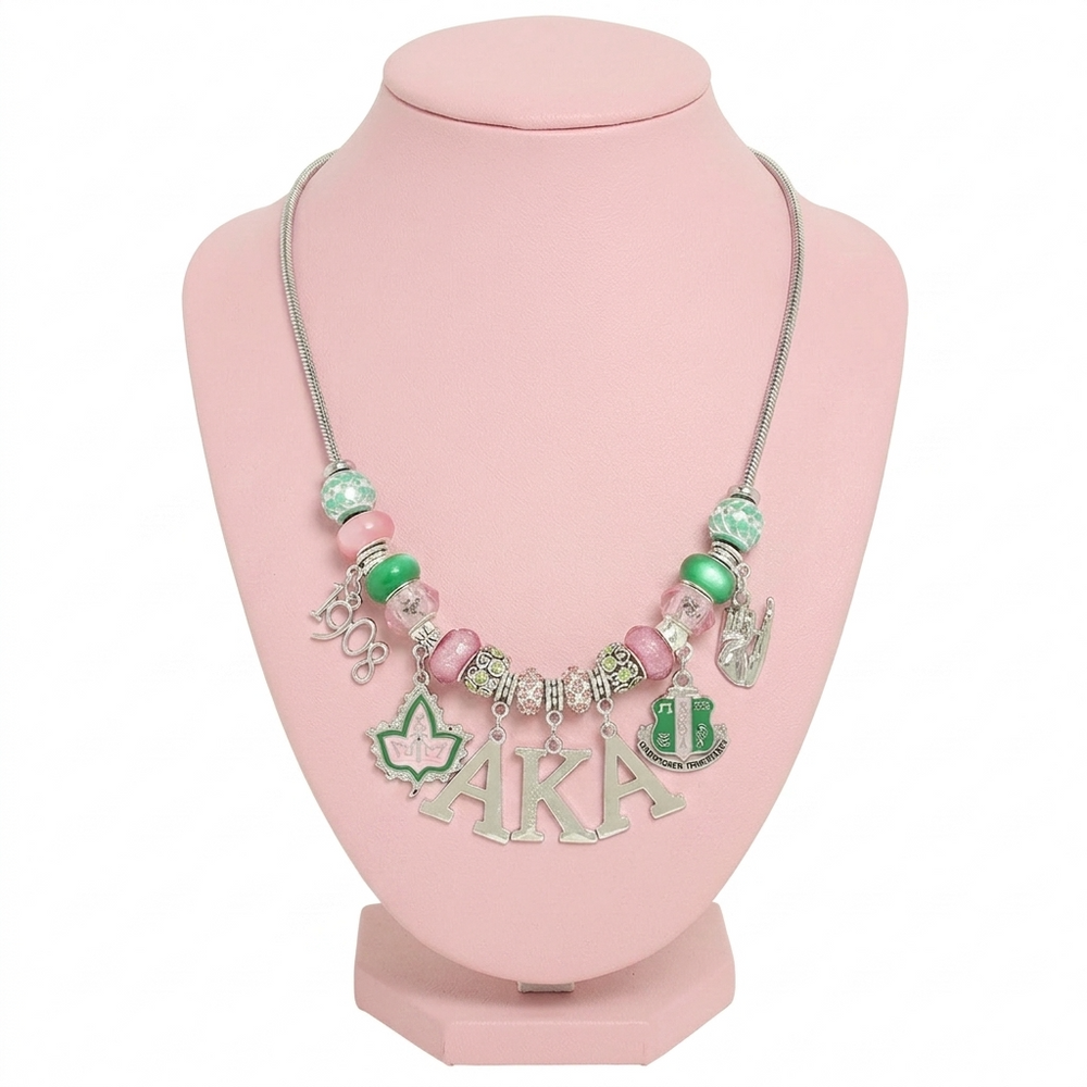 Alpha Kappa Alpha Monogram Charm Statement Necklace - Large