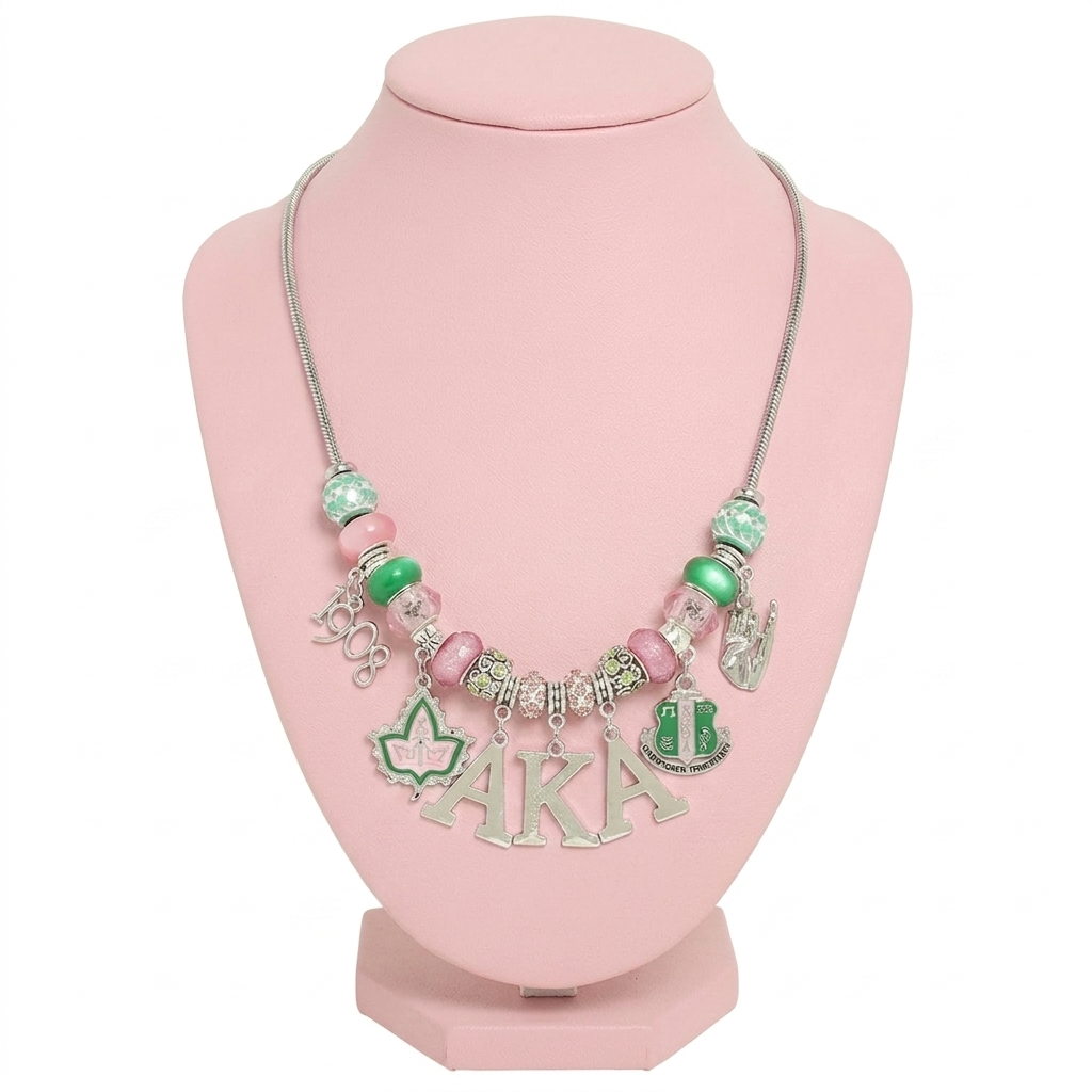 Alpha Kappa Alpha Halskette mit Anhänger – Pink und Grün Sorority Schmuck