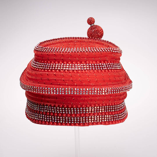 Rhinestone And Crinoline Tube Cloche with Pin: Red