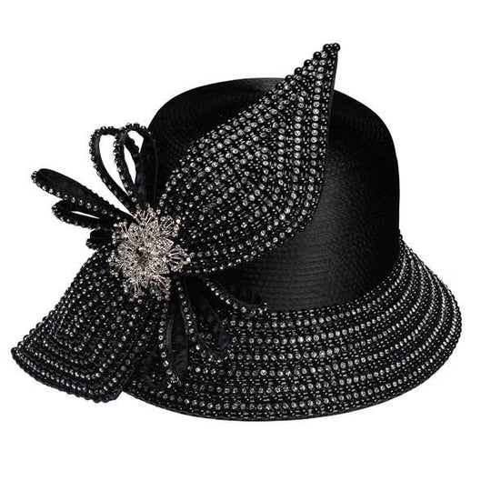 Satin Rhinsetone Beaded Brim With  Beaded-Stone: Olive