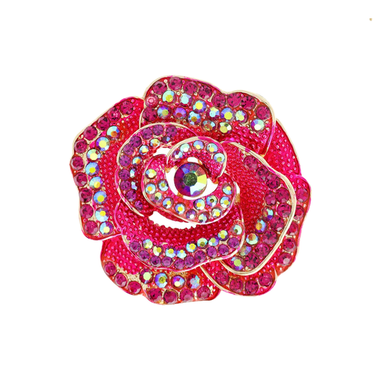 Broche de rosa con diamantes de imitación: fucsia