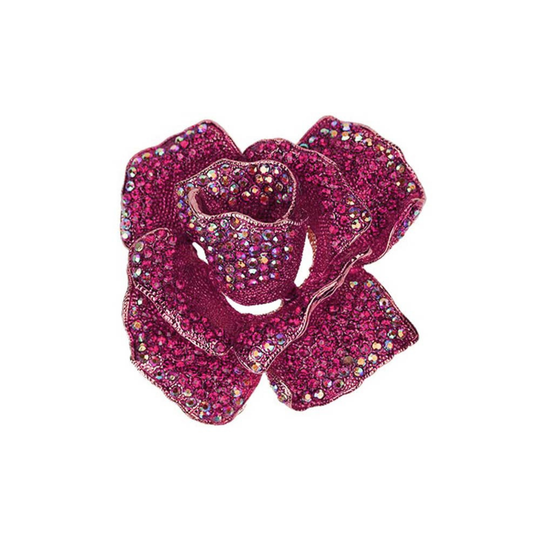 Rhinestone Encrusted Rose Brooch Pin: Fuchsia
