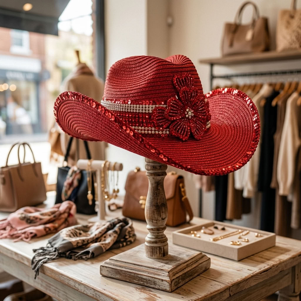 Alberta Jeweled Cowboy Hat - Red