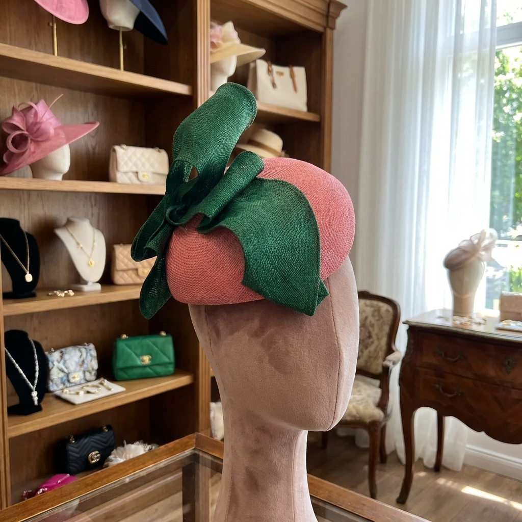 Savannah Bow Sinamay Fascinator – Salmon Pink &amp; Emerald Green