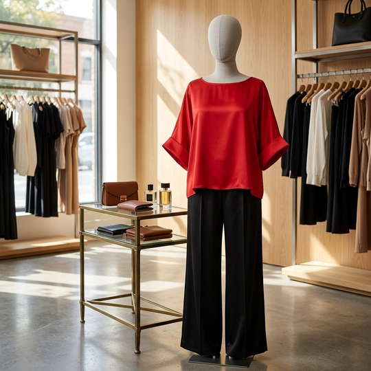 Oversized-Top aus Stretch-Satin – Fuchsia