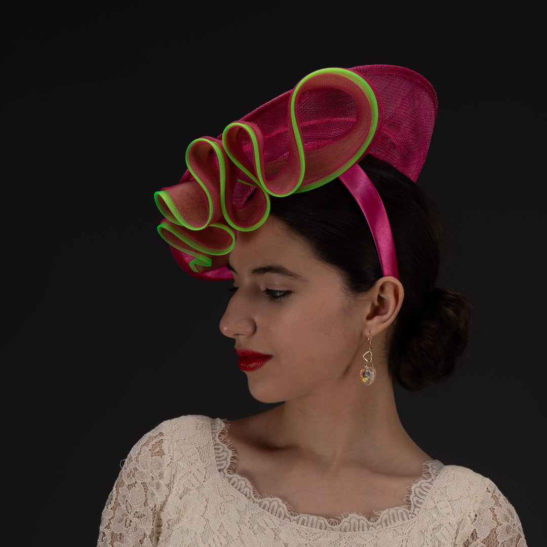 Sinamay Base Headband 2Tone: Fuchsia Apple Green