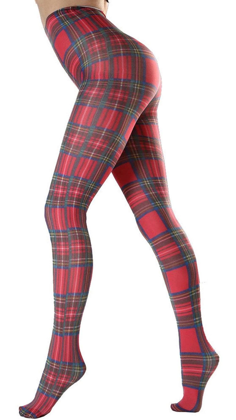 Red Plaid Patterned Opaque Tights