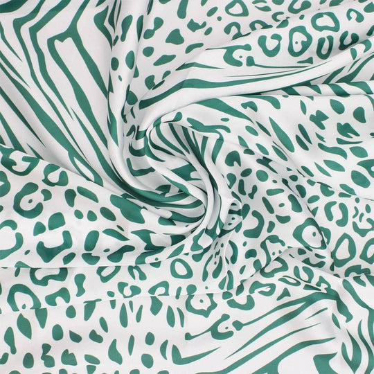 AKA Sorority scarf in green, white, and pink animal print with stripe edging, letters, and shield corners.