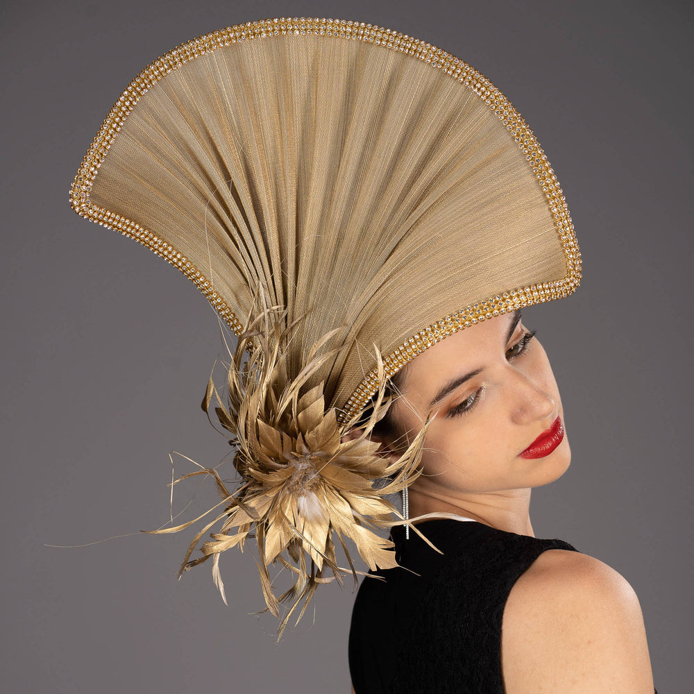 Flying Buntal Fan Lavish With Rhinestone Headband: Gold