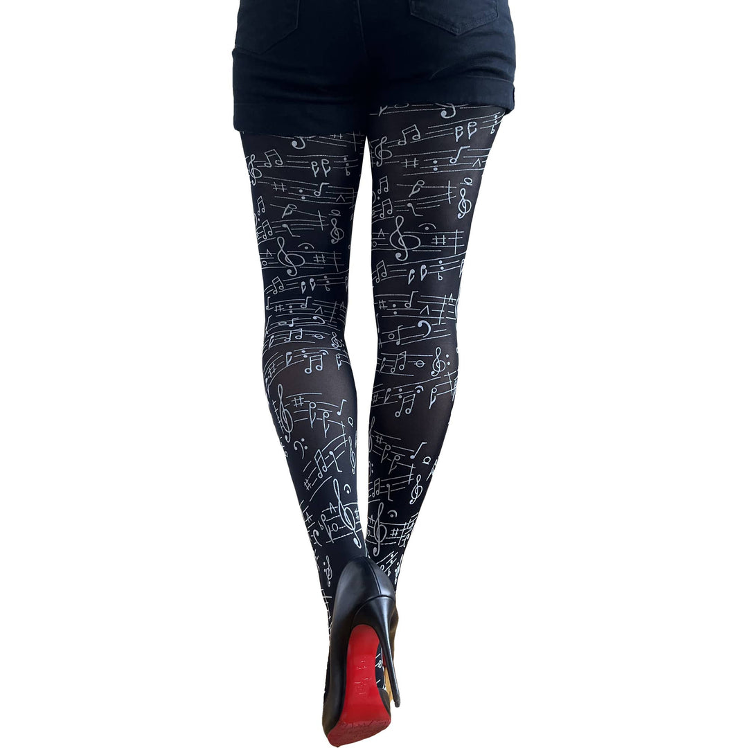 Black Music Opaque Printed Tights