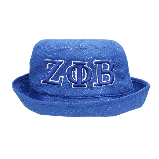 Blue hat with 'Zeta Phi Beta' letters on a white background