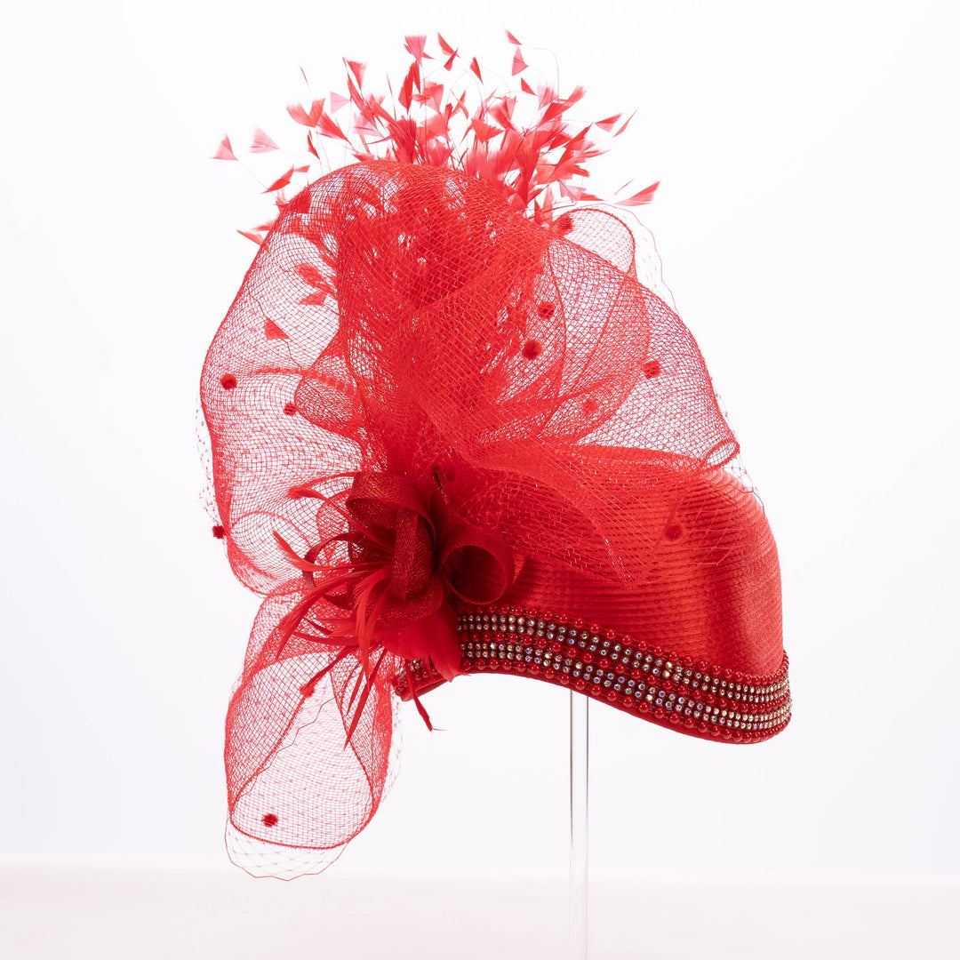 Variety Feather And Puff Crinoline Bow On Satin Cloche Base: Black