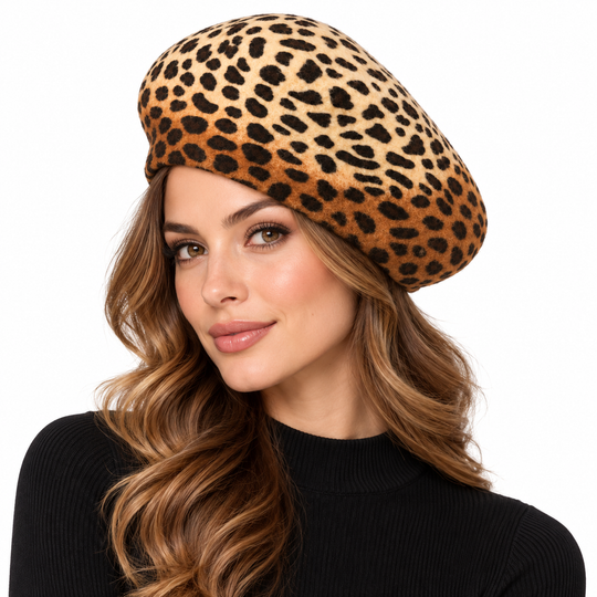 Leopard Print Wool Beret