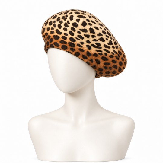 Leopard Print Wool Beret