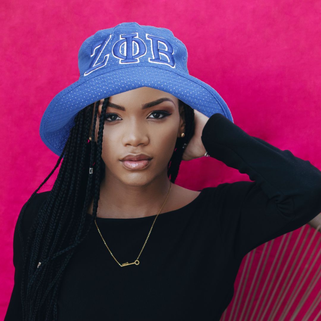 Zeta Phi Beta Royal Blue Mesh Bucket Hat with embroidered ZΦB letters