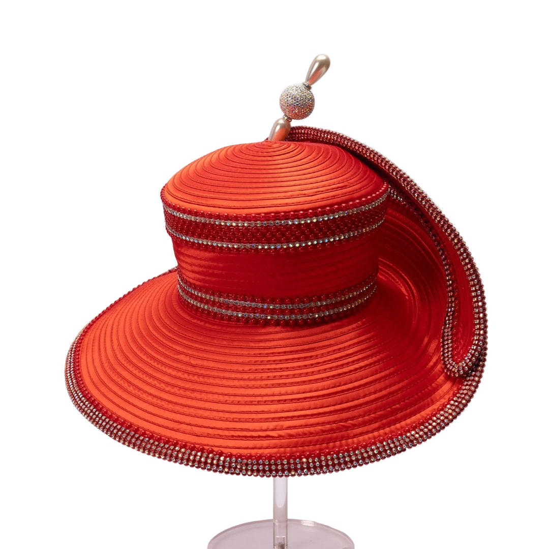 Red hat with decorative elements on a white background