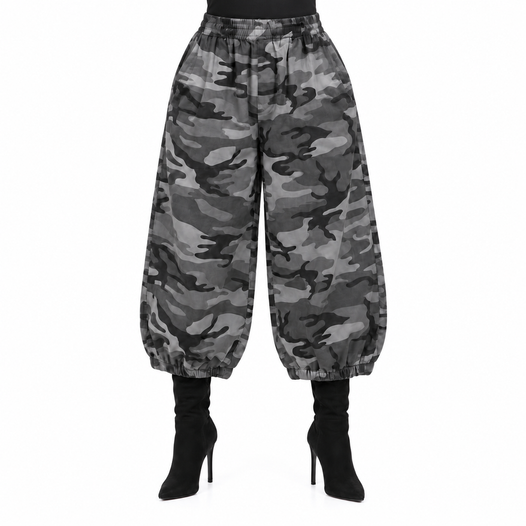 Camo Oversized Harem Pants with Side Pocket: Grey
