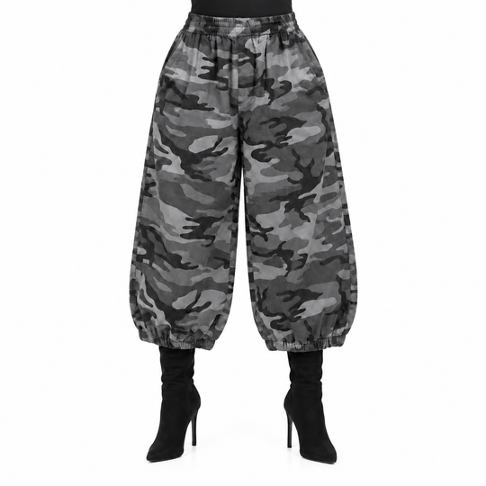 Camo Oversized Harem Pants with Side Pocket: Grey