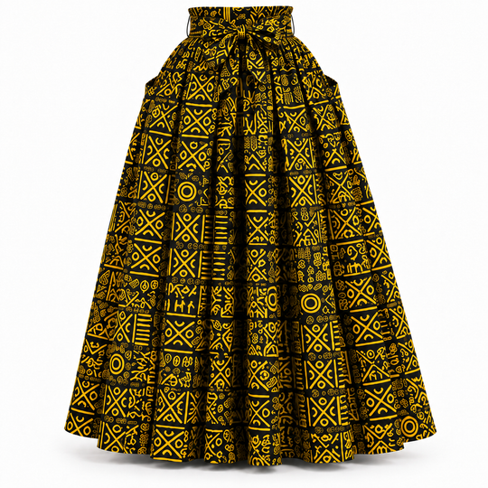 Tribal Print Cotton Maxi Skirt with Head Scarf
