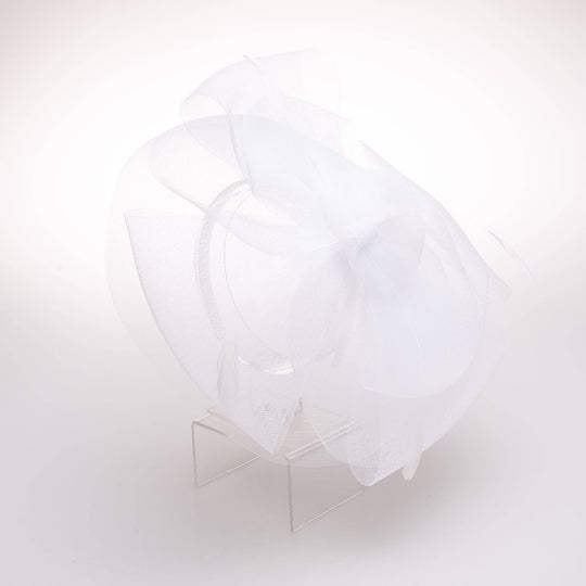 Crinoline Flower Headband Feather Trim: White