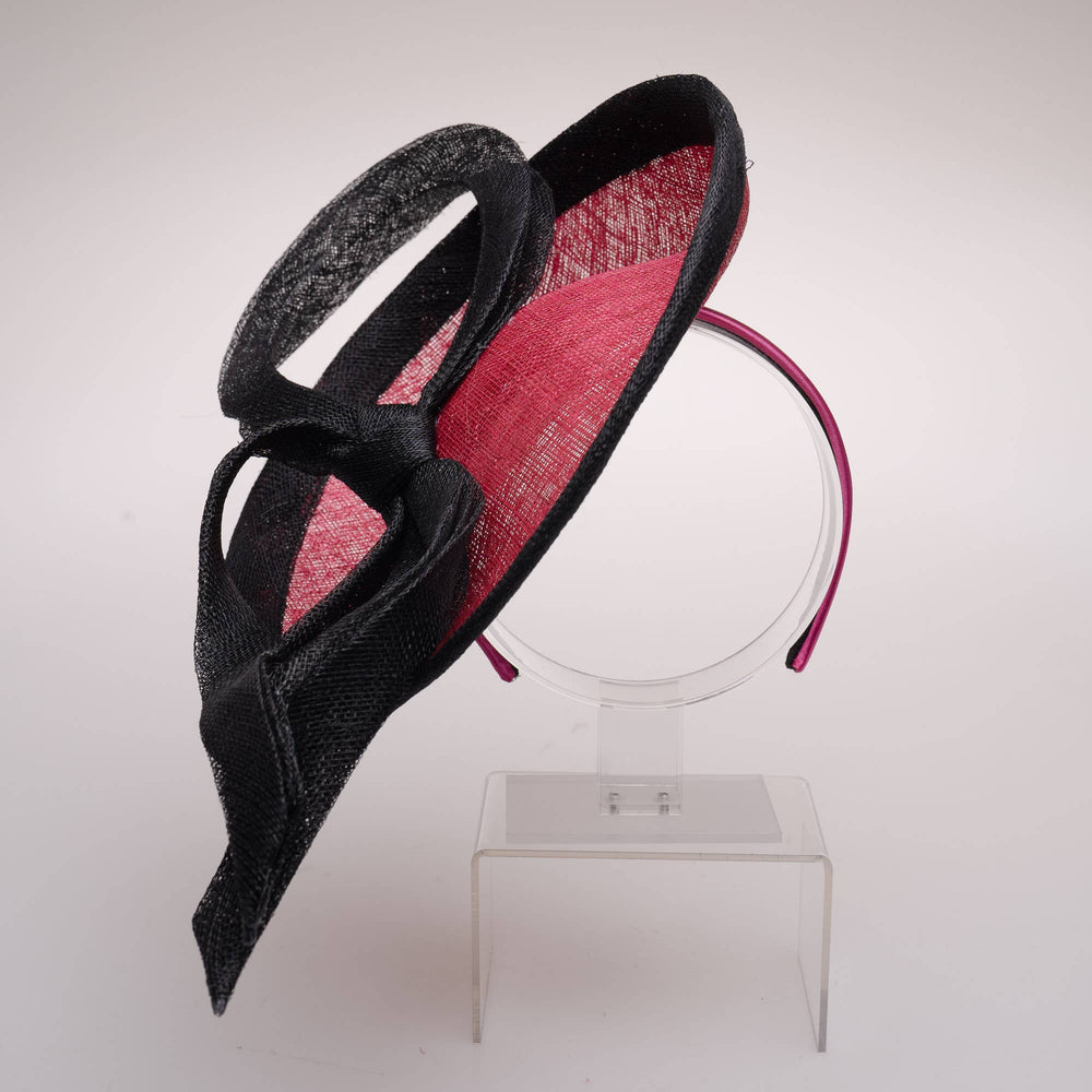 Two Tone Fascinator Loop Design Headband Pink+Black
