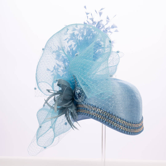 Variety Feather And Puff Crinoline Bow On Satin Cloche Base: Purple