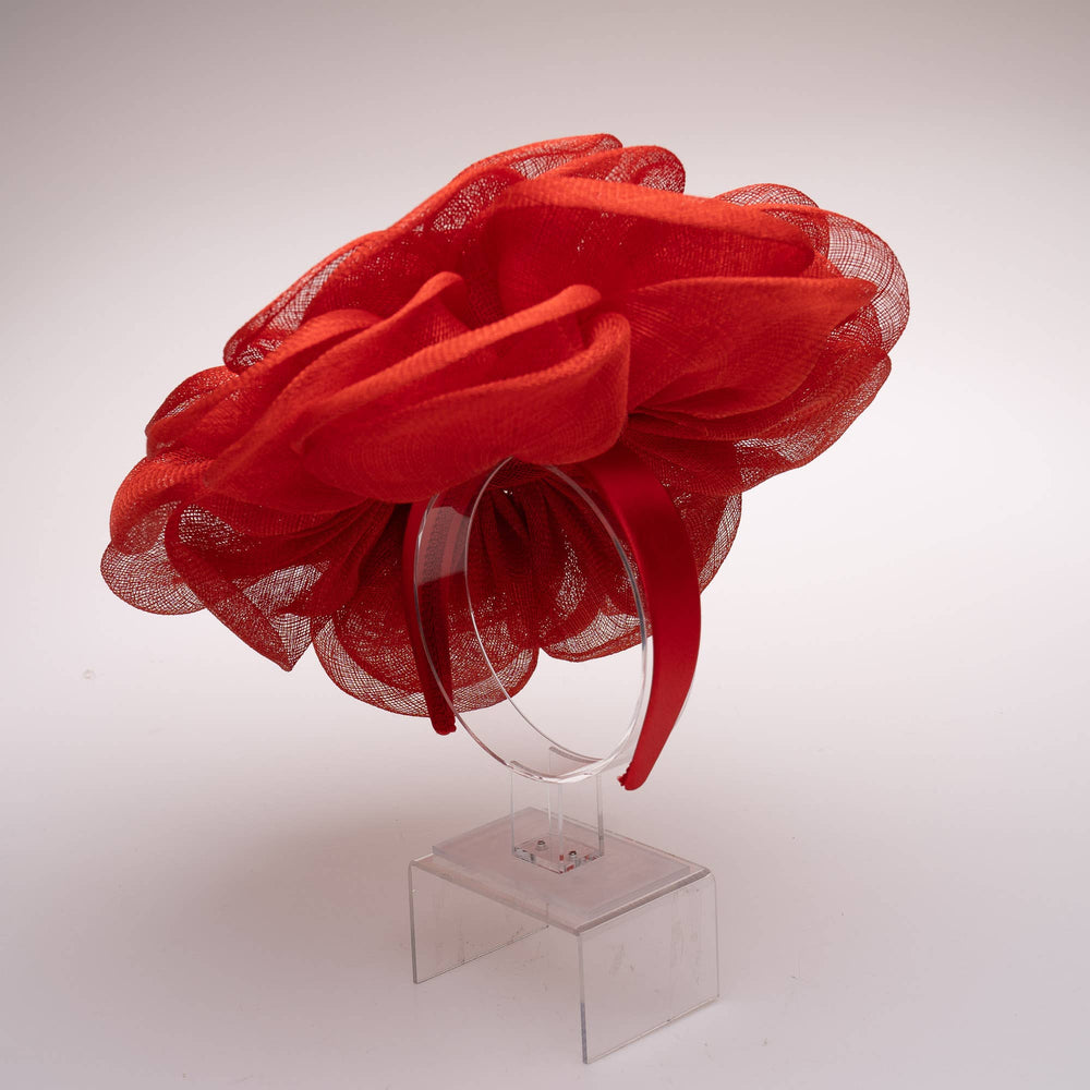 Sinamay Roses Headband Fascinator: Red Flower