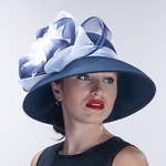 Feather Flower Bow Down Brim Hat: Royal Black