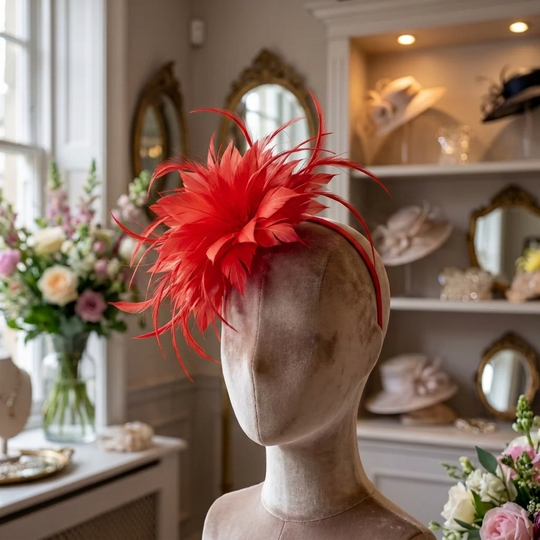 Gelbes Feder-Blumen-Fascinator-Stirnband mit Krinoline-Detail