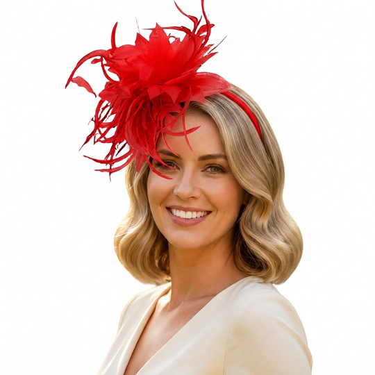 Gelbes Feder-Blumen-Fascinator-Stirnband mit Krinoline-Detail