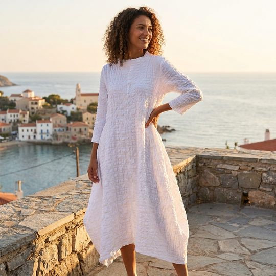 Vestido con estampado de cuadros y dobladillo irregular - Blanco