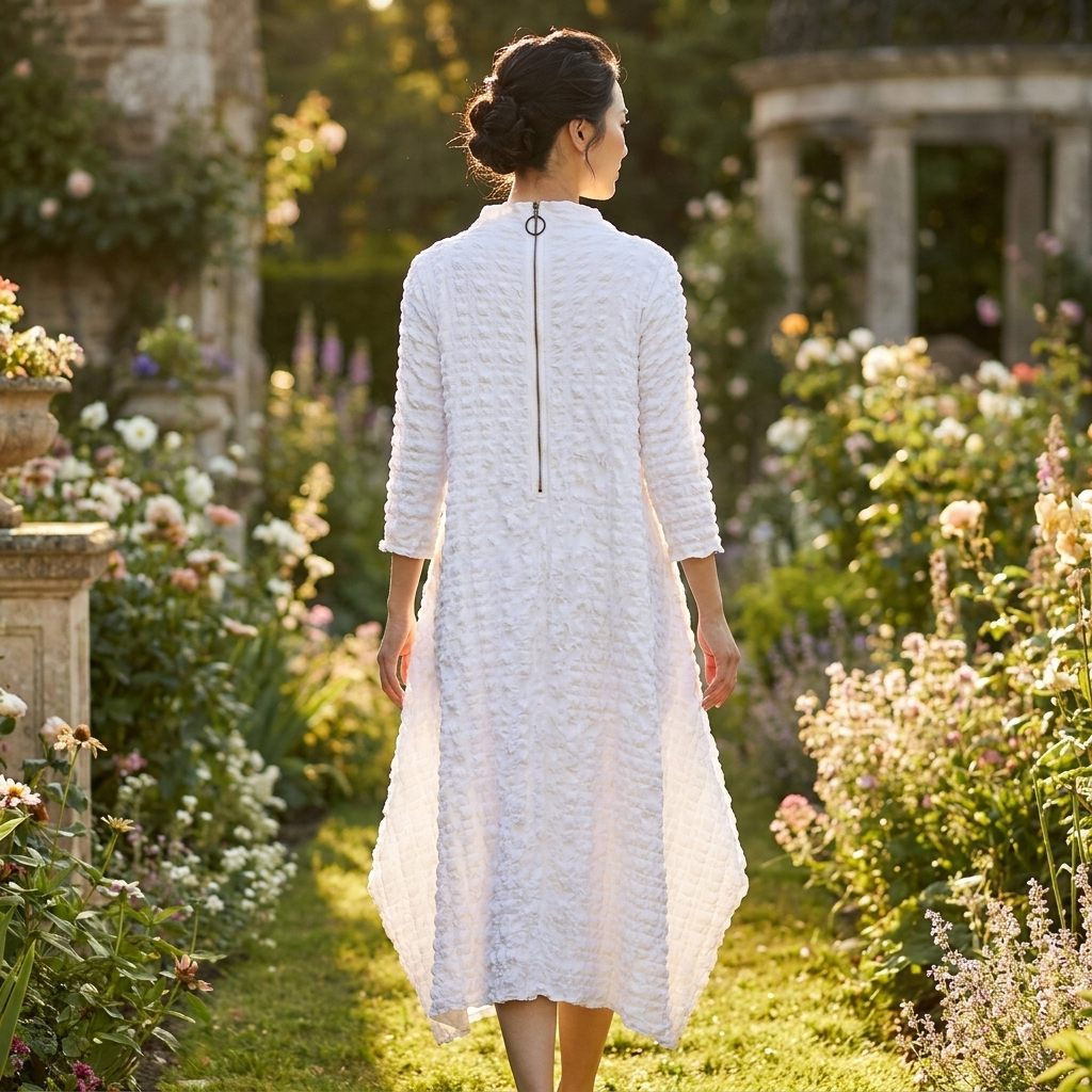 Vestido con estampado de cuadros y dobladillo irregular - Blanco