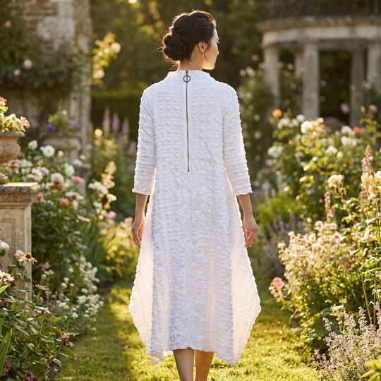 Vestido con estampado de cuadros y dobladillo irregular - Blanco