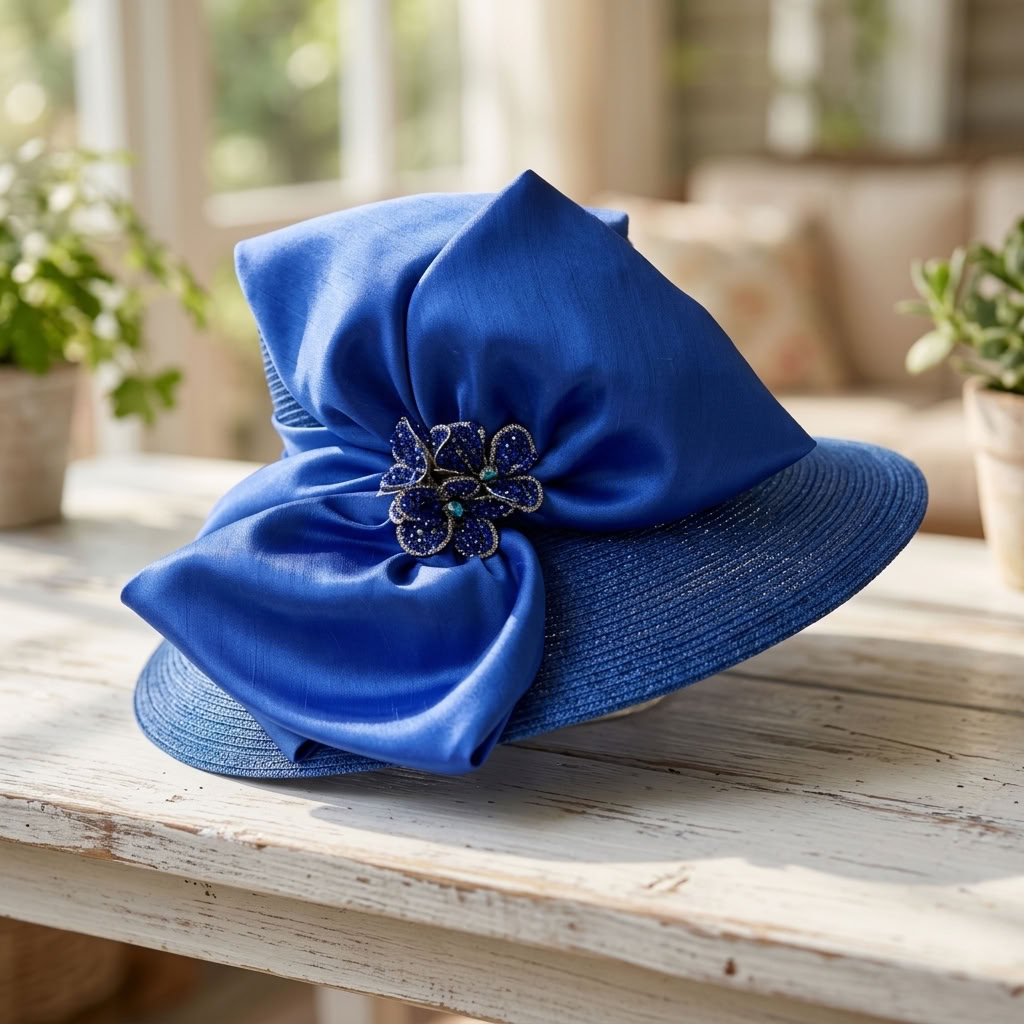 Sombrero Carmen de flores de cristal - Azul