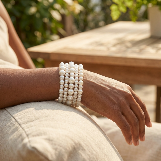 Classic Pearl Stretch Bracelet Set (5-Piece Stack) - White