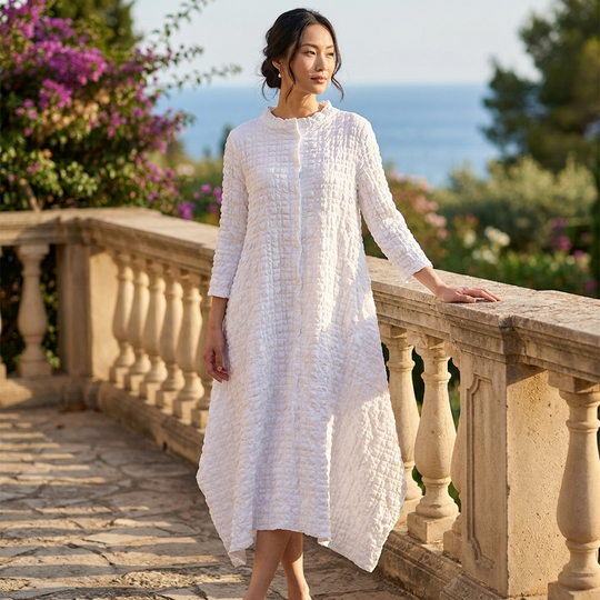 Vestido con estampado de cuadros y dobladillo irregular - Blanco