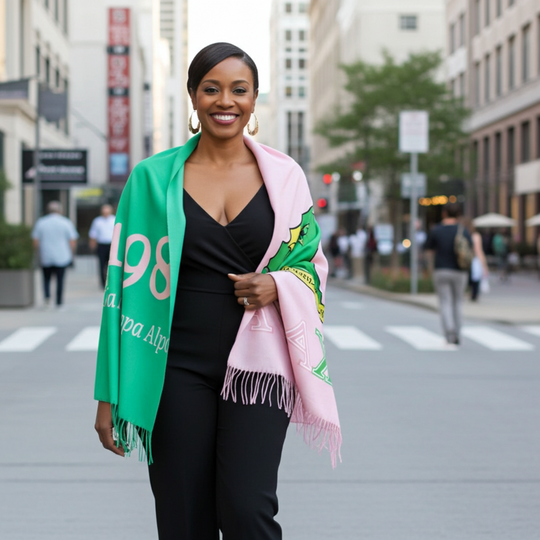 AKA Sorority Pale Pink & Green Fashion Shawl Scarf