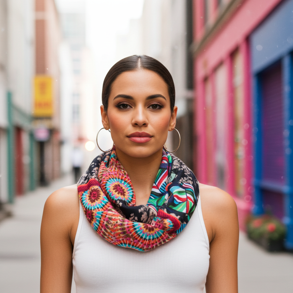 Printed Floral Loop Infinity Scarf