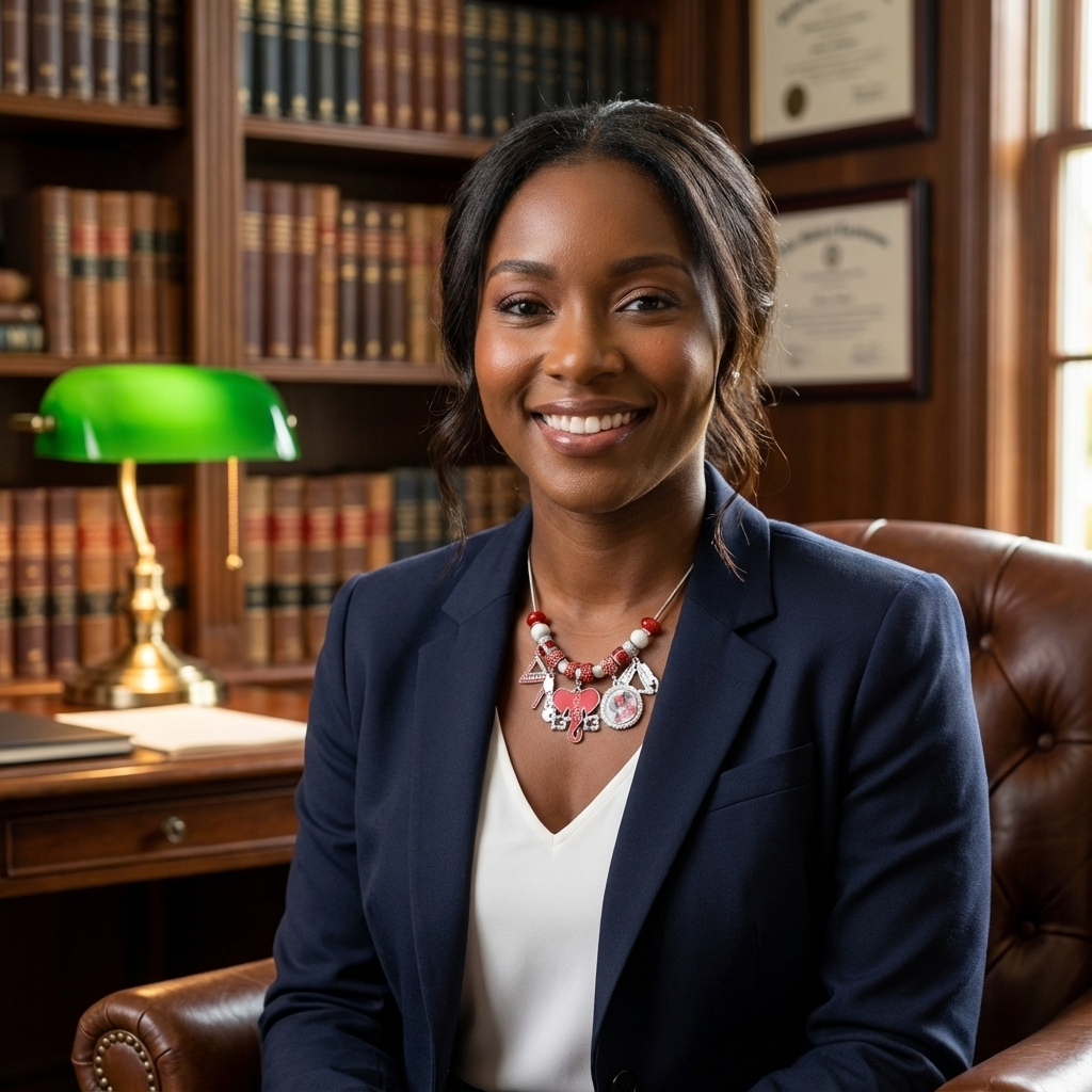 Delta Sigma Theta red and white rhinestone multi-charm necklace in silver tone metal