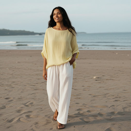 Wide Body Gauze Top - Mellon Yellow