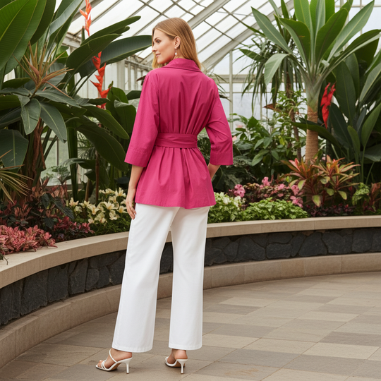 Camisa cruzada Sandi - Popelina de algodón - Fucsia